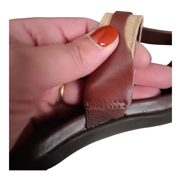 Etienne Aigner Diablo Slip On Sandals Brown Leather Heels Open Toe Stud Size 7M - Picture 12 of 15